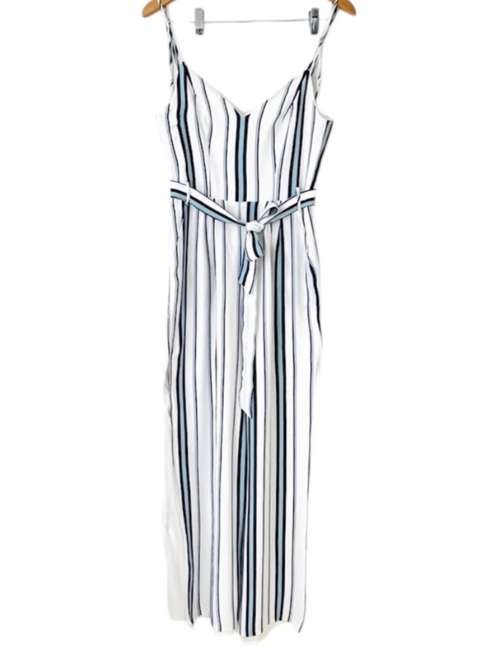 Lovers + Friends White Blue Striped Wide Leg Jumpsuit Sz S Resortwear Coastal - Picture 2 of 10